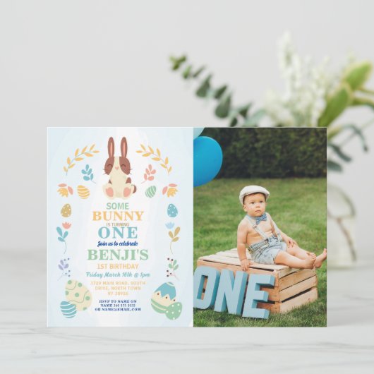 Sommige konijn Pasen 1e feestdag Verjaardag Foto u Kaart (Staand voorkant)