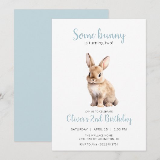 Sommige konijnenblauwe kinderen verjaardagsfeestje kaart (Voorkant / Achterkant)