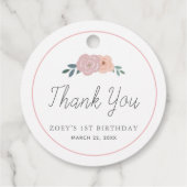 Sommige konijntje bloementuin 1e verjaardag roze bedankjes labels (Achterkant)