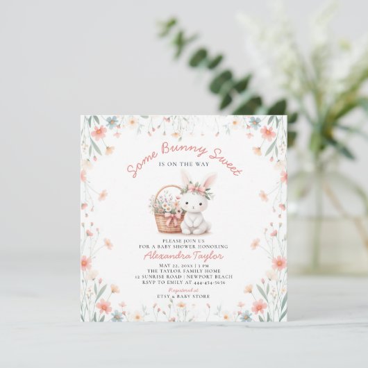 Sommige konijntje zoete wilde bloemen roze boog Ba Kaart (Staand voorkant)