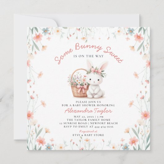 Sommige konijntje zoete wilde bloemen roze boog Ba Kaart (Voorkant)