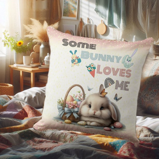 Sommige konijntjes houden van mij Pasen Traditie E Kussen (Some Bunny Loves Me Easter Tradition Eggs Basket Throw Pillow)