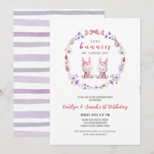 Sommige konijntjes worden één, tweeling 1e verjaar kaart (Voorkant / Achterkant)