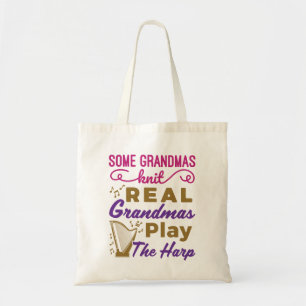 Sommige oma's breien, echte oma's spelen harp tote bag