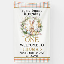 Sommige paashaas draait één 1e verjaardag spandoek