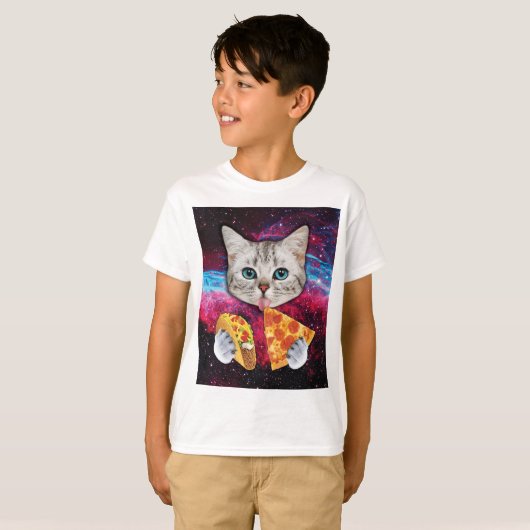 Soms Kijk Cat Pizza Taco T-shirt (Voorkant volledig)