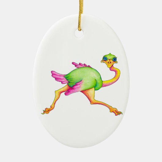 Soms Ostrich Keramisch Ornament (Voorkant)