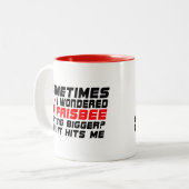 Soms vroeg ik me af of frisbee groter werd Grappig Tweekleurige Koffiemok (Voorkant links)