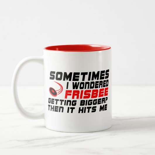 Soms vroeg ik me af of frisbee groter werd Grappig Tweekleurige Koffiemok (Links)