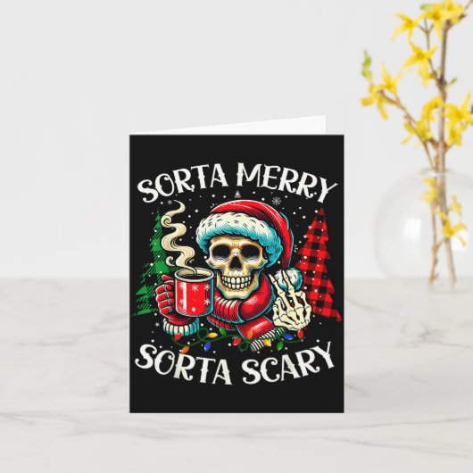 Soms vrolijk soms Y Retro skelet warme chocolademe Kaart (Gele Bloem)