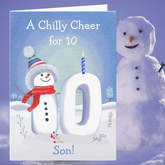 Son 10th Birthday Snowman Snowy Ten Card Kaart