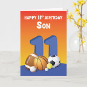 Son 11th Birthday Sports Balls Kaart (Gele Bloem)