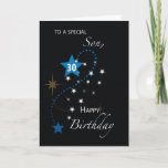 Son 30th Birthday Star Inspirerend Blauw & Zwart Kaart<br><div class="desc">Vier vandaag een 30ste verjaardag met deze elegante zwarte en blauwe kaart met sterren die een speciale zoon begroet als hij 30 jaar wordt.</div>