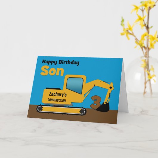 Son 3rd Birthday Yellow Excavator Naam toevoegen Kaart (Gele Bloem)