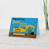Son 3rd Birthday Yellow Excavator Naam toevoegen Kaart (Voorkant)