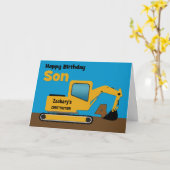 Son 4th Birthday Yellow Excavator Add Name Kaart (Gele Bloem)