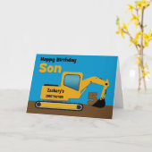 Son 5th Birthday Yellow Excavator Naam toevoegen Kaart (Gele Bloem)