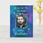 Son Aangepaste foto en naam College Afstudeeroffer Kaart (Gele Bloem)