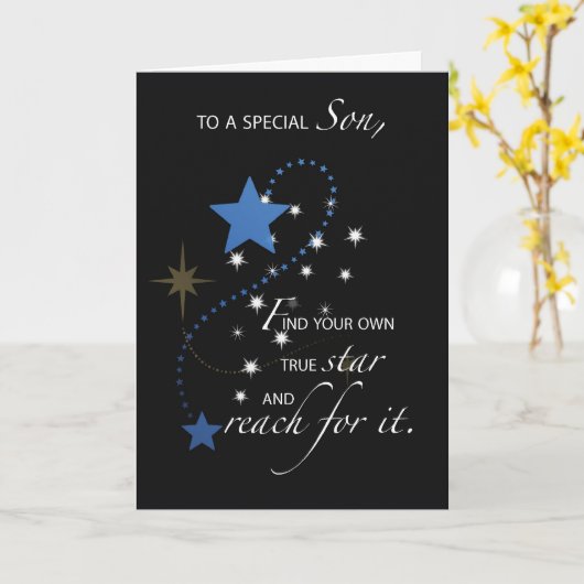 Son Afstuderen Star Gefeliciteerd, Blue en Blac Kaart (Gele Bloem)