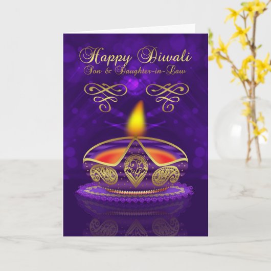 Son And Daughter-In-Law Diwali Greeting Card Kaart (Gele Bloem)