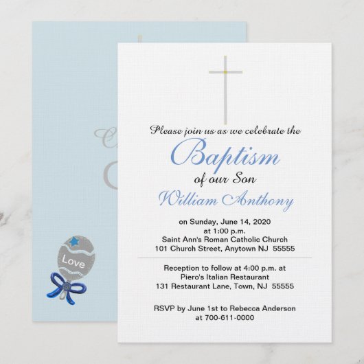 Son Baptism Cross Blue Grey Kaart (Voorkant / Achterkant)