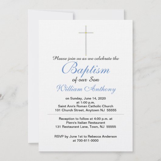 Son Baptism Cross Blue Grey Kaart (Voorkant)