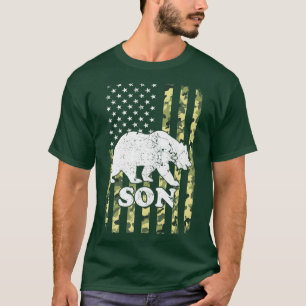 Son Beer Camping Hiking Camouflage USA American Fl T-shirt