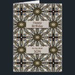 Son Birthday Abstract Mandala Design<br><div class="desc">Een leuke manier om je zoon een gelukkige verjaardag te wensen. Deze kaart heeft een zeer mannelijk gevoel en bestaat uit het met elkaar verbinden van geometrische figuren. De hoofdkleur is bruin, met zwart-wit. Een mooie kaart die een man zal waarderen. Het vers vertelt hem hoeveel hij voor je betekent....</div>