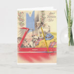 Son Birthday Card Kaart<br><div class="desc">Retro /  wenskaart op de geboorte.  Twee zoete honden wachten in de auto!  Vrolijk Birthday,  zoon.  Schattige  puppies!   Opmerking:  "Koord" is een gedrukte illustratie. Dit is een reproductie van een  kaart en bevat geen echt snoer.</div>