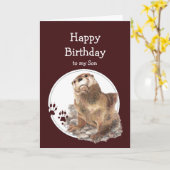 Son Birthday Otter Funny Animal Custom Text Kaart (Gele Bloem)
