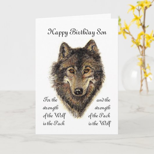Son Birthday - Wolf en Pack Quote Kaart (Gele Bloem)