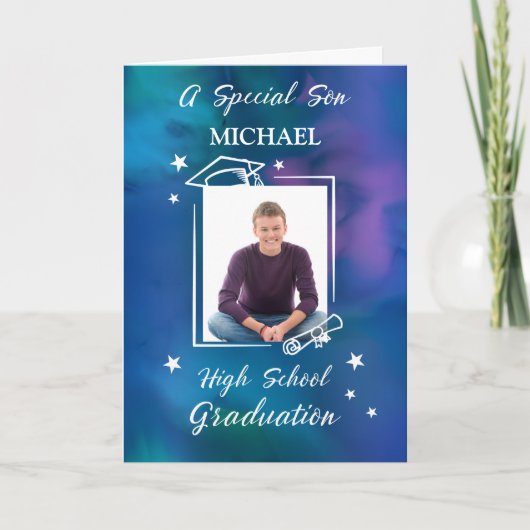 Son Custom Foto en Naam High School Afstuderen Kaart (Voorkant)
