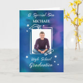 Son Custom Foto en Naam High School Afstuderen Kaart (Gele Bloem)