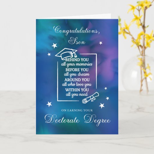 Son Doctorate PhD Afstuderen Gefeliciteerd Quote Kaart (Gele Bloem)