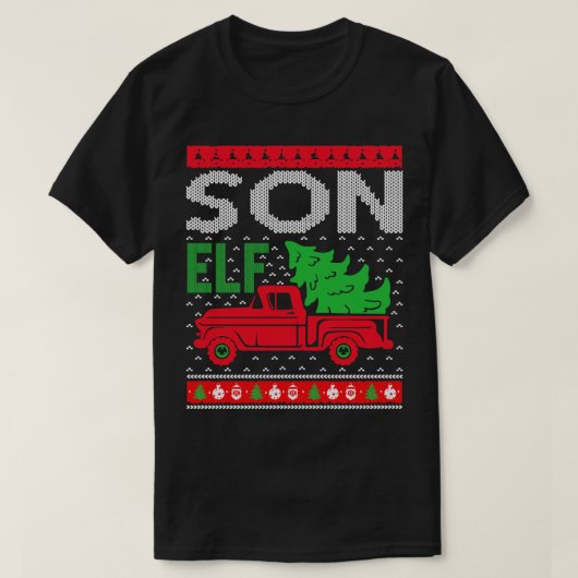 Son Elf lelijke kerst trui T-shirt (Design voorkant)