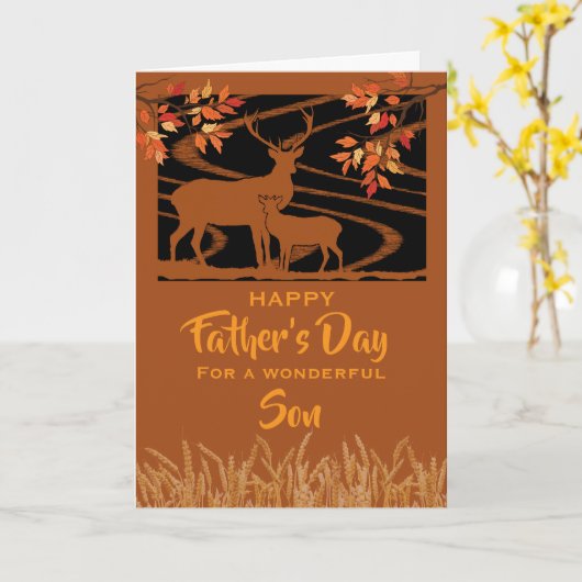 Son Father’s Day Deer in Field Fall Leaves Kaart (Gele Bloem)