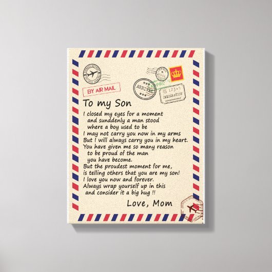 Son Gift | Brief aan mijn zoontje van mam Canvas Afdruk (Voorkant)