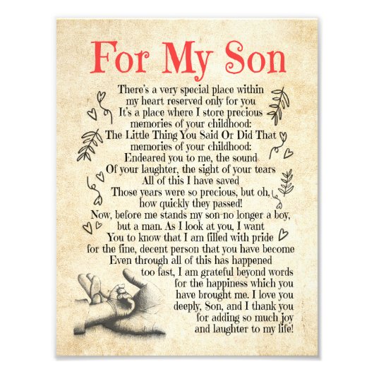 Son Gift | Hartelijk dank voor uw bijdrage aan mij Foto Afdruk (Voorkant)