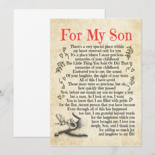 Son Gift | Hartelijk dank voor uw bijdrage aan mij Kaart (Voorkant / Achterkant)