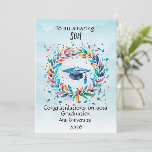 Son Graduation Cap and Rainbow Leaf Frame (Staand voorkant)
