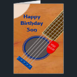 Son Guitar Player Birthday<br><div class="desc">Een verjaardagskaart voor een zoon die van de gitaar houdt. Een close-up van een gitaar met een plectrum die in de koorden wordt gekraakt. Op het plein staan de woorden "You Rock". Een verjaardagskaart voor een muzikant die van de gitaar houdt.</div>