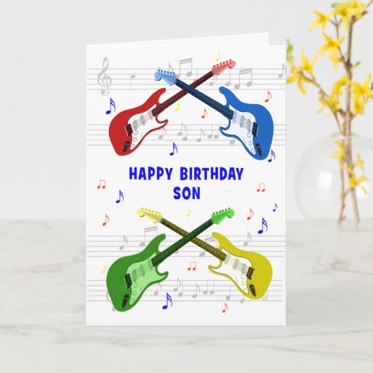 Son Guitars Birthday Card Kaart (Gele Bloem)
