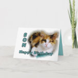 Son Happy Birthday Calico Cat Kaart<br><div class="desc">U kunt de tekst personaliseren en wijzigen en uw eigen foto's uploaden. "Zoon van de allerkleinste,  een mooie,  mooie verjaardag!"</div>