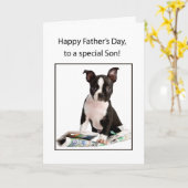 Son, Happy Father's Day, Boston Terrier Dog with N Kaart (Gele Bloem)