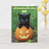 Son Happy Halloween Schattige Zwarte Kat Kitten Kaart (Gele Bloem)