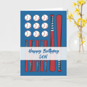 Son Honkbal Vlag Verjaardag Rood Wit Blauw Kaart (Gele Bloem)