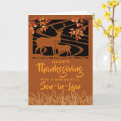 Son in Law Thanksgiving Deer in Field Fall Leaves Kaart (Gele Bloem)