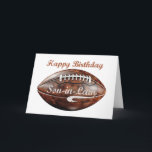 Son in Law Verjaardag Grunge Grote Football Sport Kaart<br><div class="desc">De gestoorde details en gedurfde elementen vangen de opwinding en energie van de sport, waardoor het een ideale kaart voor een football-liefhebbende schoonzoon. Dit is een perfecte keuze voor het vieren van de verjaardag van een sportliefhebber. De cover is voorzien van een opvallende footballs afbeelding met een grunge-stijl ontwerp, waardoor...</div>