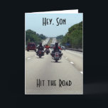 ***SON*** OP DE WEG = MOTORRIJSTIJL VERJAARDAG KAART<br><div class="desc">Wat een *FUN* KAART om naar JOUW ****ZOON*** TE sturen OP ZIJN VERJAARDAG!!!! GA OP PAD EN GENIET VAN JE ** VERJAARDAG**</div>