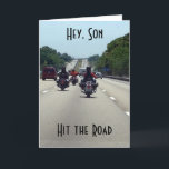 ***SON*** OP DE WEG = MOTORRIJSTIJL VERJAARDAG KAART<br><div class="desc">Wat een *FUN* KAART om naar JOUW ****ZOON*** TE sturen OP ZIJN VERJAARDAG!!!! GA OP PAD EN GENIET VAN JE ** VERJAARDAG**</div>